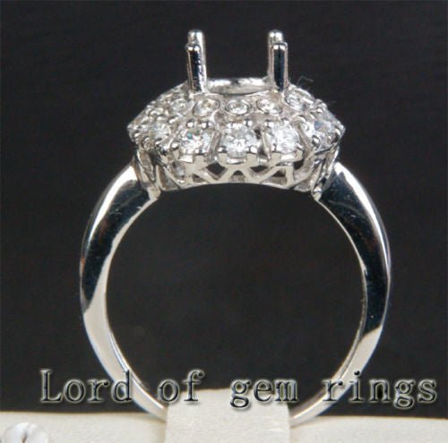 Flower 7x8.5mm Oval Cut 14K White Gold .38ct Diamonds Engagement Semi Mount Ring - Lord of Gem Rings
