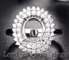 Flower 8x10mm Oval 14K White Gold .85CT Diamond Halo Setting - Lord of Gem Rings