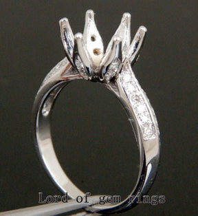 Flower 9.5mm Round Cut 14K White Gold Pave .38ct Diamond Wedding Semi Mount Ring - Lord of Gem Rings