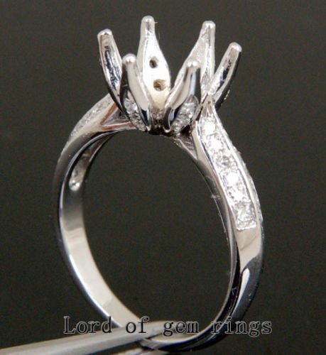 Flower 9.5mm Round Cut 14K White Gold Pave .38ct Diamond Wedding Semi Mount Ring