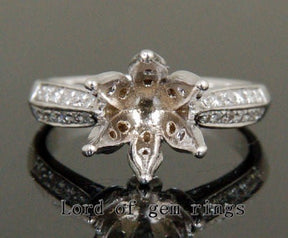 Flower 9.5mm Round Cut 14K White Gold Pave .38ct Diamond Wedding Semi Mount Ring - Lord of Gem Rings