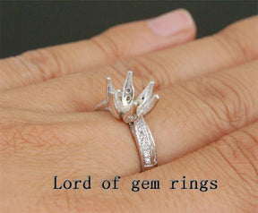 Flower 9.5mm Round Cut 14K White Gold Pave .38ct Diamond Wedding Semi Mount Ring - Lord of Gem Rings