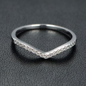 French Pave Diamond Chevron Half Eternity Wedding Band - Lord of Gem Rings