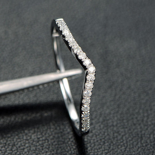 French Pave Diamond Chevron Half Eternity Wedding Band