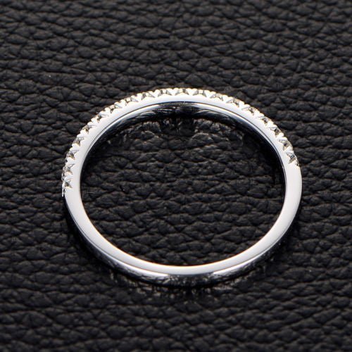 French Pave Moissanite Half Eternity Wedding Band 14K White Gold - Lord of Gem Rings