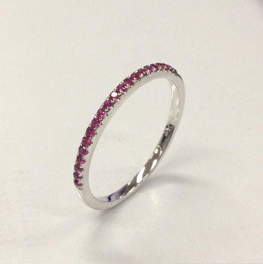 French Pave Ruby Half Eternity July Birthstone Band
