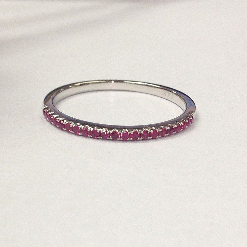 French Pave Ruby Half Eternity July Birthstone Band - Lord of Gem Rings