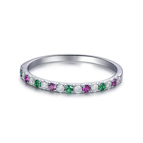 French V Pave Amethyst Emerald Diamond Half Eternity Feb/May Birthstone Band - Lord of Gem Rings