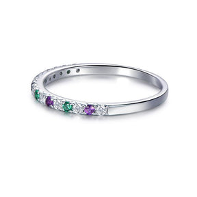 French V Pave Amethyst Emerald Diamond Half Eternity Feb/May Birthstone Band - Lord of Gem Rings