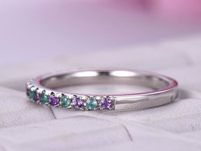 French V Pave Amethyst Emerald Half Eternity February May Birthstone Band - Lord of Gem Rings