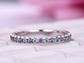 French V Pave Amethyst Emerald Half Eternity February May Birthstone Band - Lord of Gem Rings