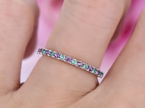 French V Pave Amethyst Emerald Half Eternity February May Birthstone Band - Lord of Gem Rings