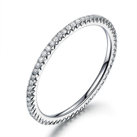 French V Pave Diamond Full Eternity Stackable Wedding Band