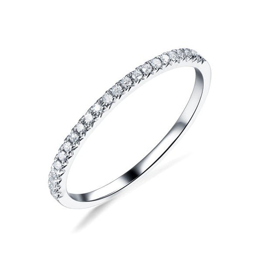 French V Pave Diamond Half Eternity Wedding Band 14K White Gold