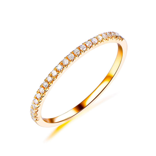 French V Pave Diamond Wedding Band Half Eternity 14K Yellow Gold