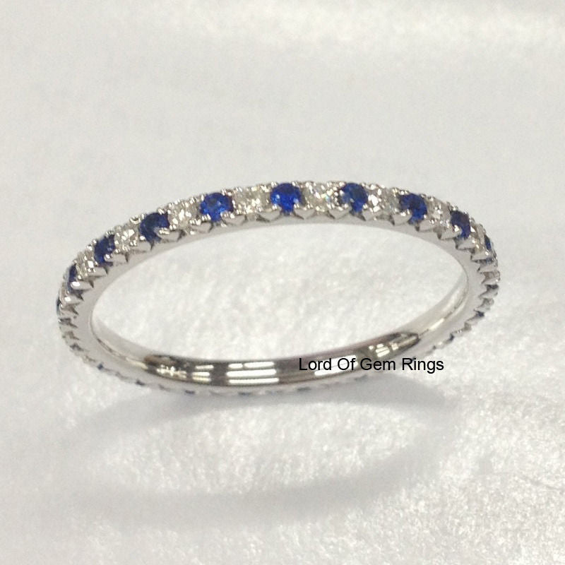 French V Pave Sapphire Diamond Eternity September Birthstone Band - Lord of Gem Rings