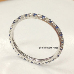 French V Pave Sapphire Diamond Eternity September Birthstone Band - Lord of Gem Rings