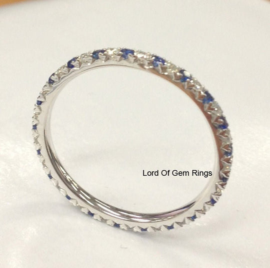 French V Pave Sapphire Diamond Eternity September Birthstone Band