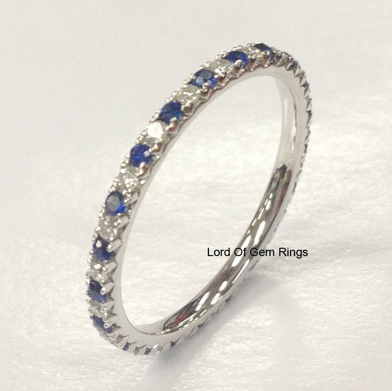 French V Pave Sapphire Diamond Eternity September Birthstone Band - Lord of Gem Rings