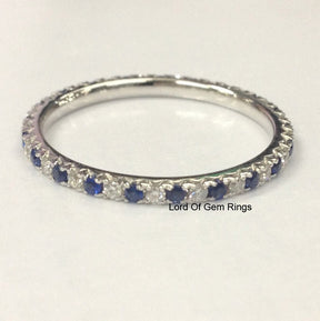 French V Pave Sapphire Diamond Eternity September Birthstone Band - Lord of Gem Rings