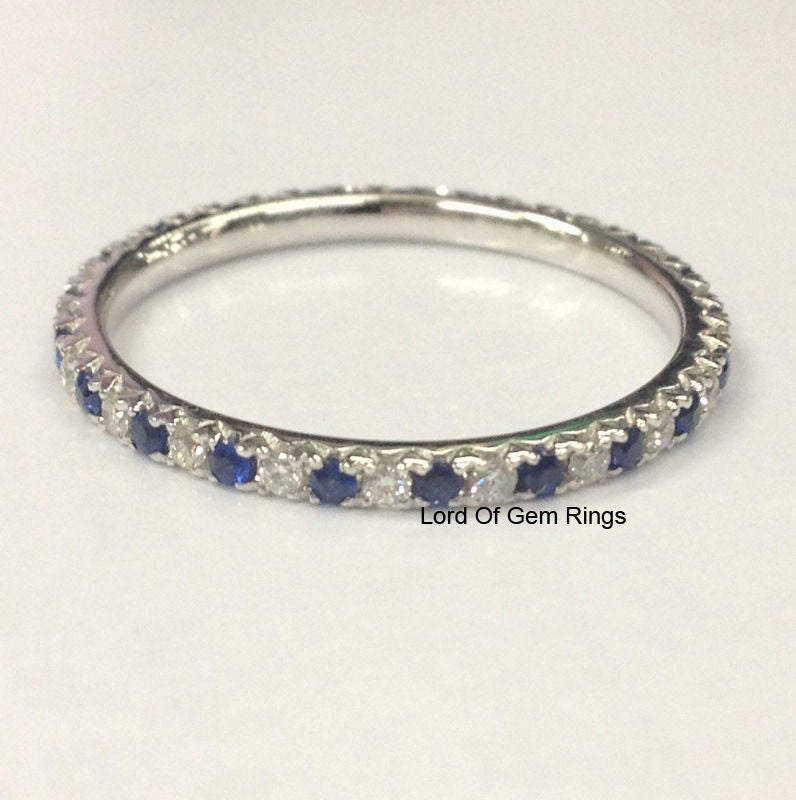 French V Pave Sapphire Diamond Eternity September Birthstone Band - Lord of Gem Rings