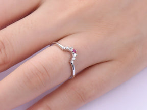 Graduated Round Diamond Ruby Tiara Wedding Ring 14K White Gold - Lord of Gem Rings