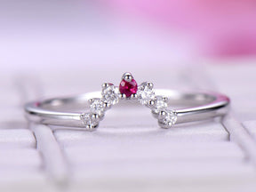 Graduated Round Diamond Ruby Tiara Wedding Ring 14K White Gold - Lord of Gem Rings