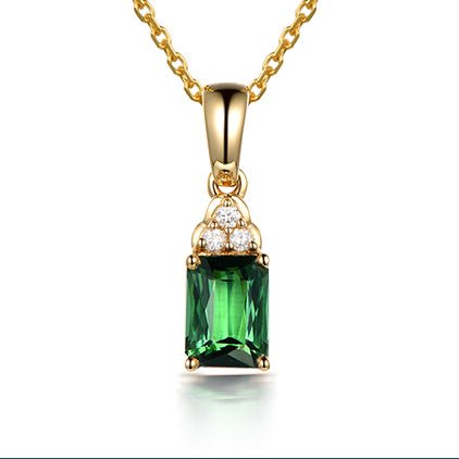 Green Tourmaline Diamond Pendant 18k Yellow Gold