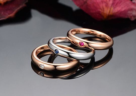 Gypsy-Set Diamond Sapphire Tourmaline Birthstone Band Trio Set 18K Gold