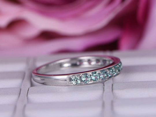 Half Eternity Alexandrite Milgrain June Birthstone Band