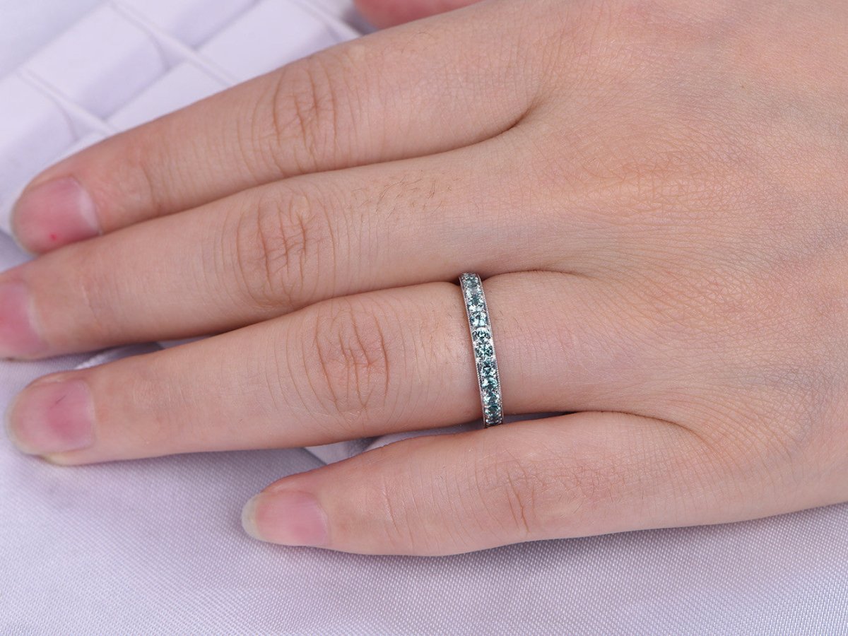 Half Eternity Alexandrite Milgrain June Birthstone Band - Lord of Gem Rings