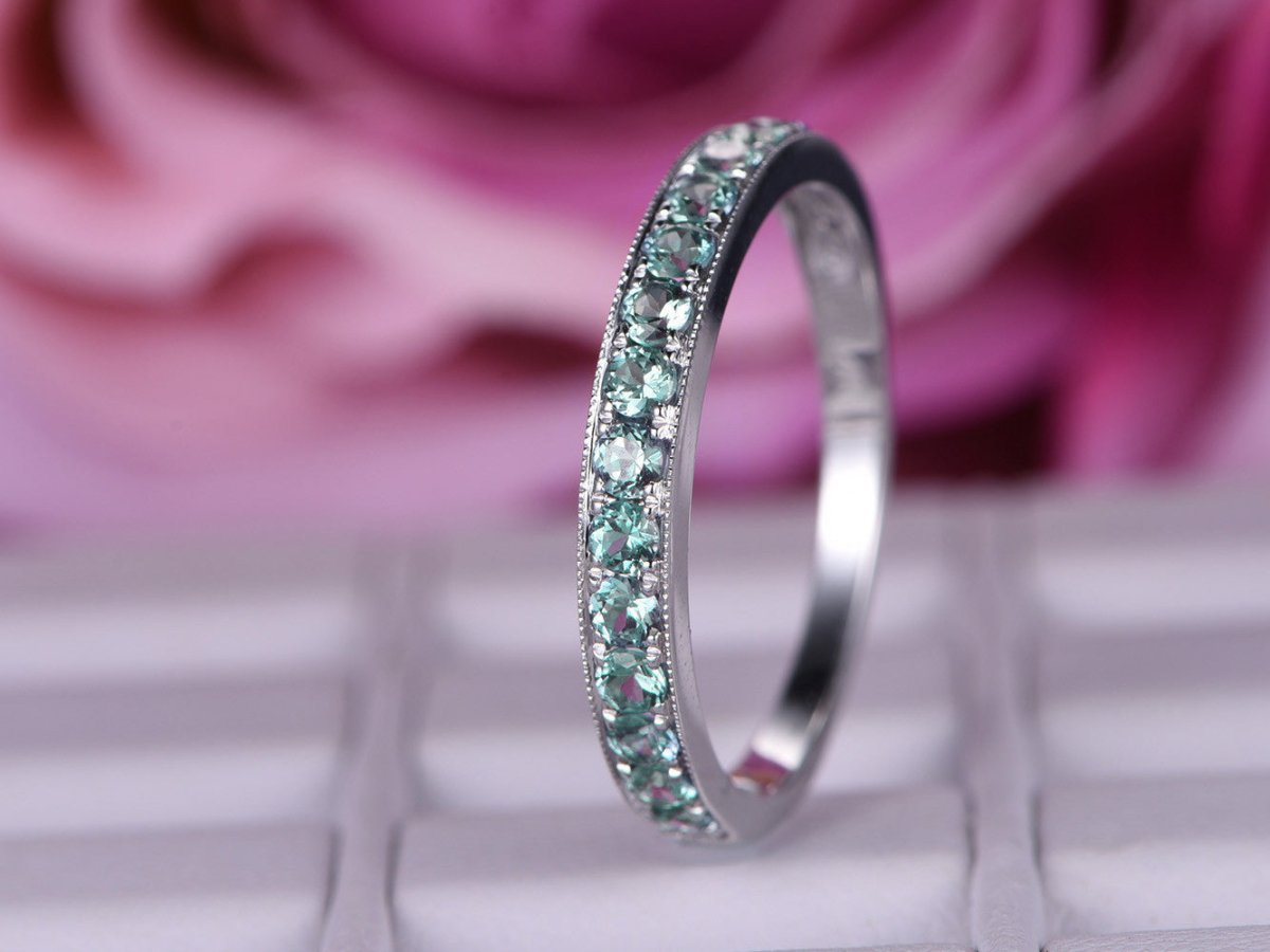 Half Eternity Alexandrite Milgrain June Birthstone Band - Lord of Gem Rings