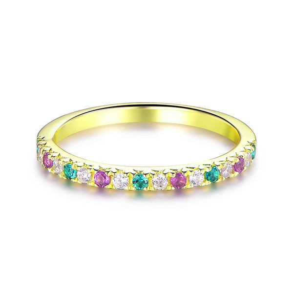 Half Eternity Amethyst Emerald Moissanite Feb/May Birthstone Band, 14K Gold/Silver - Lord of Gem Rings