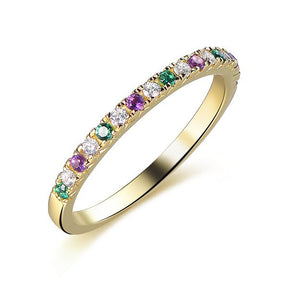 Half Eternity Amethyst Emerald Moissanite Feb/May Birthstone Band, 14K Gold/Silver - Lord of Gem Rings