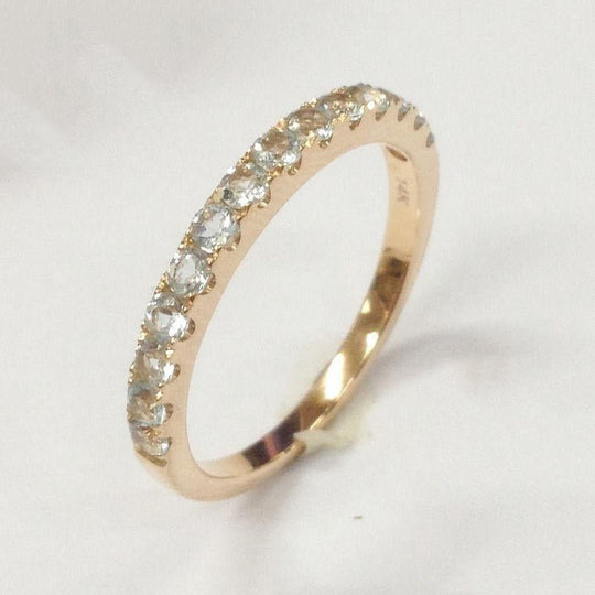 Half Eternity Aquamarine March Birthstone Band 14K Rose Gold