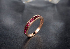 Half Eternity Channel-Set Princess Ruby July Birthstone Band 18K Gold - Lord of Gem Rings