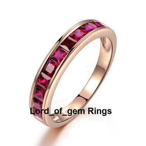 Half Eternity Channel-Set Princess Ruby July Birthstone Band 18K Gold - Lord of Gem Rings