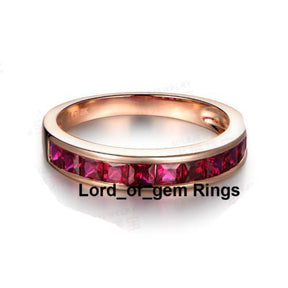 Half Eternity Channel-Set Princess Ruby July Birthstone Band 18K Gold - Lord of Gem Rings