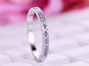 Half Eternity Milgrain Amethyst Alexandrite February June Birthstone Band - Lord of Gem Rings