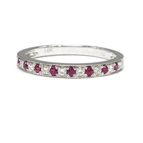 Half Eternity Moissanite Ruby Milgrain July Birthstone Band