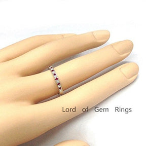 Half Eternity Moissanite Ruby Milgrain July Birthstone Band - Lord of Gem Rings