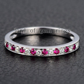 Half Eternity Moissanite Ruby Milgrain July Birthstone Band - Lord of Gem Rings