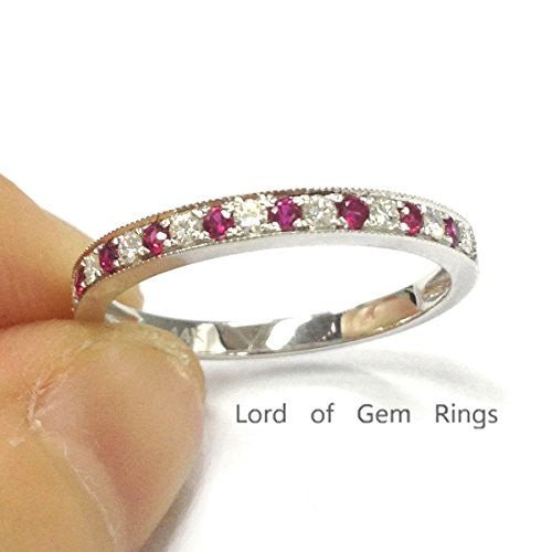 Half Eternity Moissanite Ruby Milgrain July Birthstone Band - Lord of Gem Rings