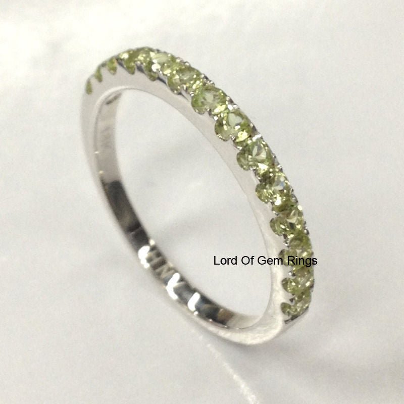 Half Eternity Pave-set Peridot August Birthstone Band in White Gold - Lord of Gem Rings