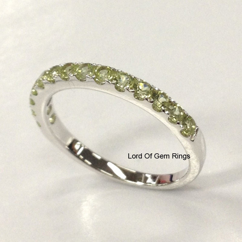 Half Eternity Pave-set Peridot August Birthstone Band in White Gold - Lord of Gem Rings
