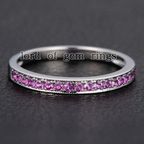 Half Eternity Pave-Set Pink Sapphire Milgrain September Birthstone Band - Lord of Gem Rings