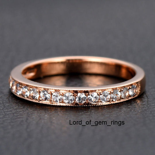 Half Eternity Pave-Set White Sapphire Milgrain September Birthstone Band