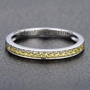 Half Eternity Pave-Set Yellow Sapphire Milgrain September Birthstone Band - Lord of Gem Rings