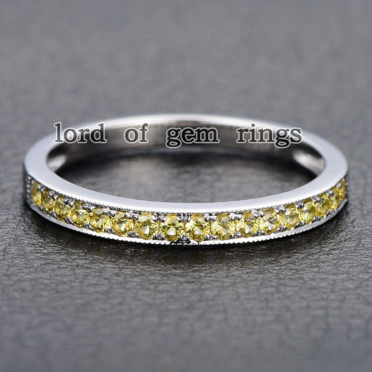 Half Eternity Pave-Set Yellow Sapphire Milgrain September Birthstone Band