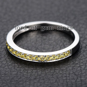 Half Eternity Pave-Set Yellow Sapphire Milgrain September Birthstone Band - Lord of Gem Rings